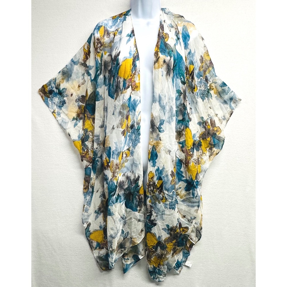 World Market Kimono Wrap Womens OS Floral Sheer Watercolor Coverup